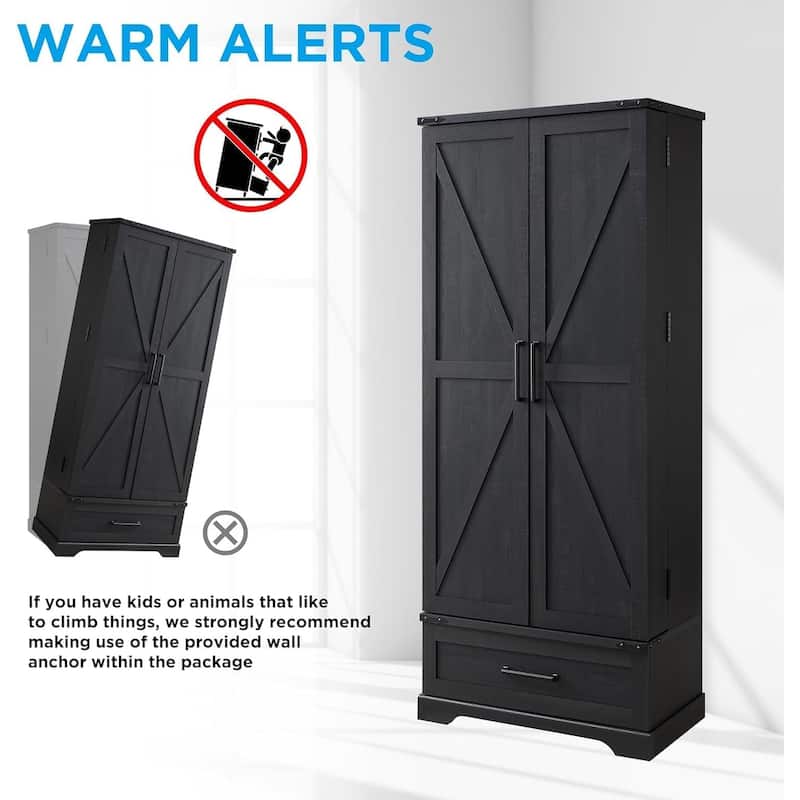 72" Farmhouse Kitchen Pantry Cabinet, Tall Storage Cabinet, Cupboard