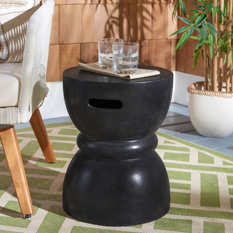 SAFAVIEH Nidhi Indoor/ Outdoor Modern Black Concrete Round Accent Table - 13.7" W x 13.7" L x 17.7" H - 14Wx14Dx18H
