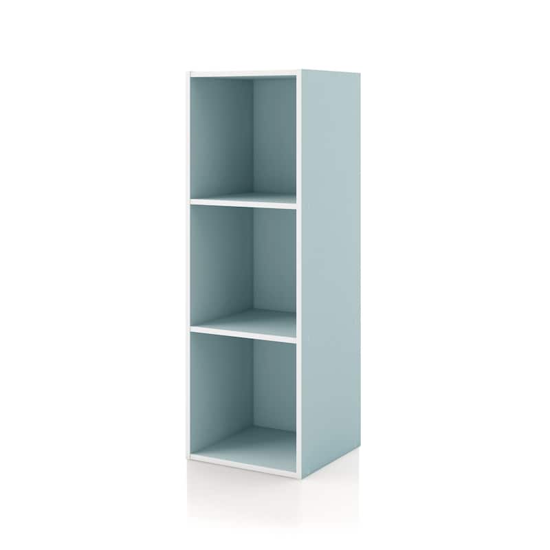 DH BASIC Modern Wood Customizable Stackable Storage Organizer - Cube Shelves, Drawer Cabinet, Bookcase with Doors by Denhour - 3-Cube - Light Blue