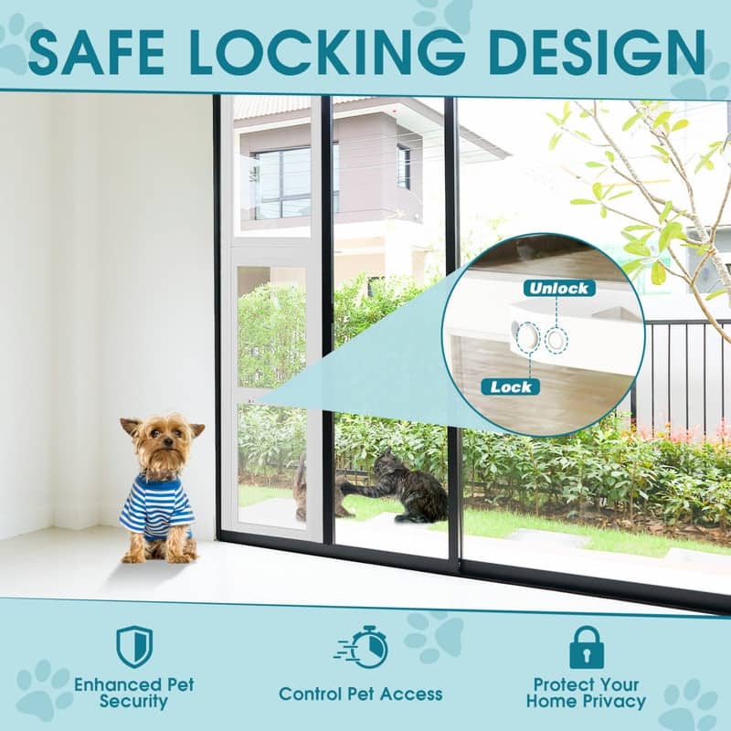 Dog Door for Sliding Glass, Adjustable Height, Pet Door with Lock