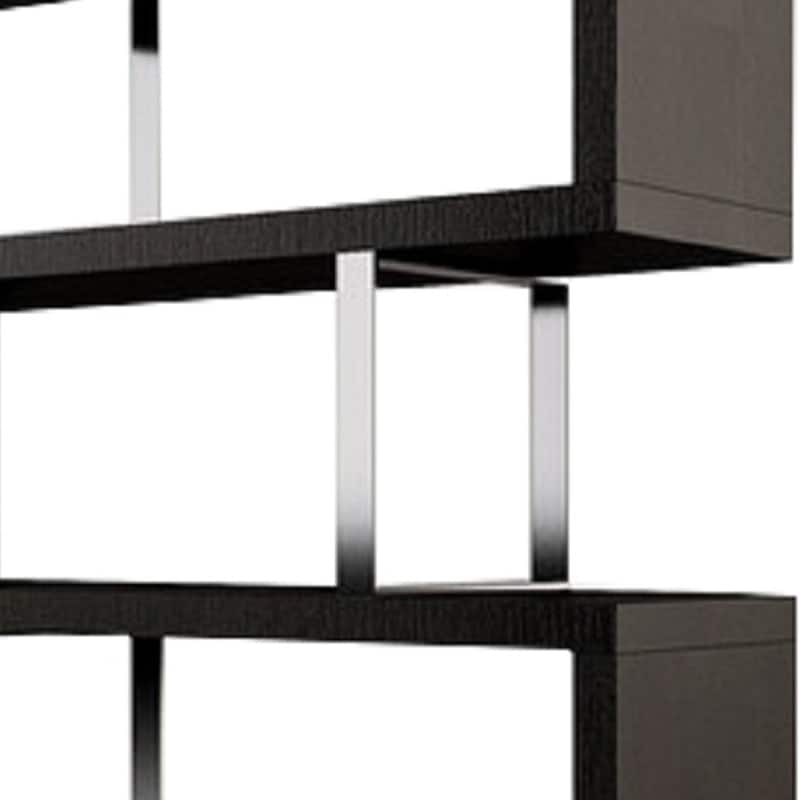 HomeRoots 67" Black And Silver Metal and Wood Three Tier Etagere Bookcase