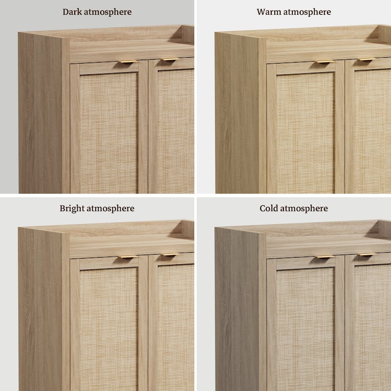 2 Doors Modern Natural Rattan Shoe Cabinet