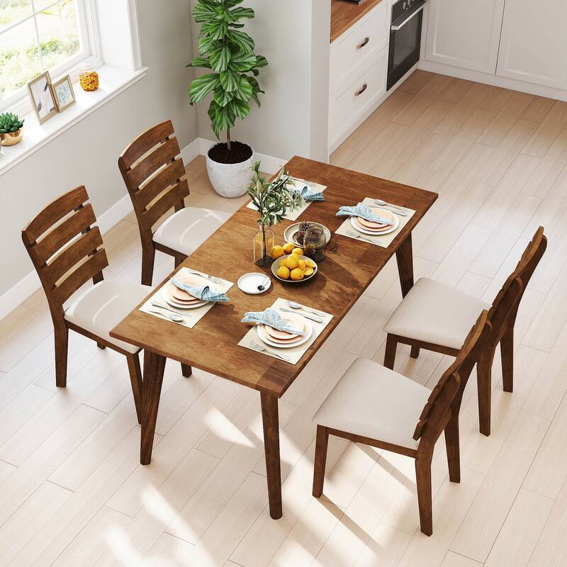 Costway Dining Chair Set of 2/4 Upholstered Kitchen Chair with Slatted