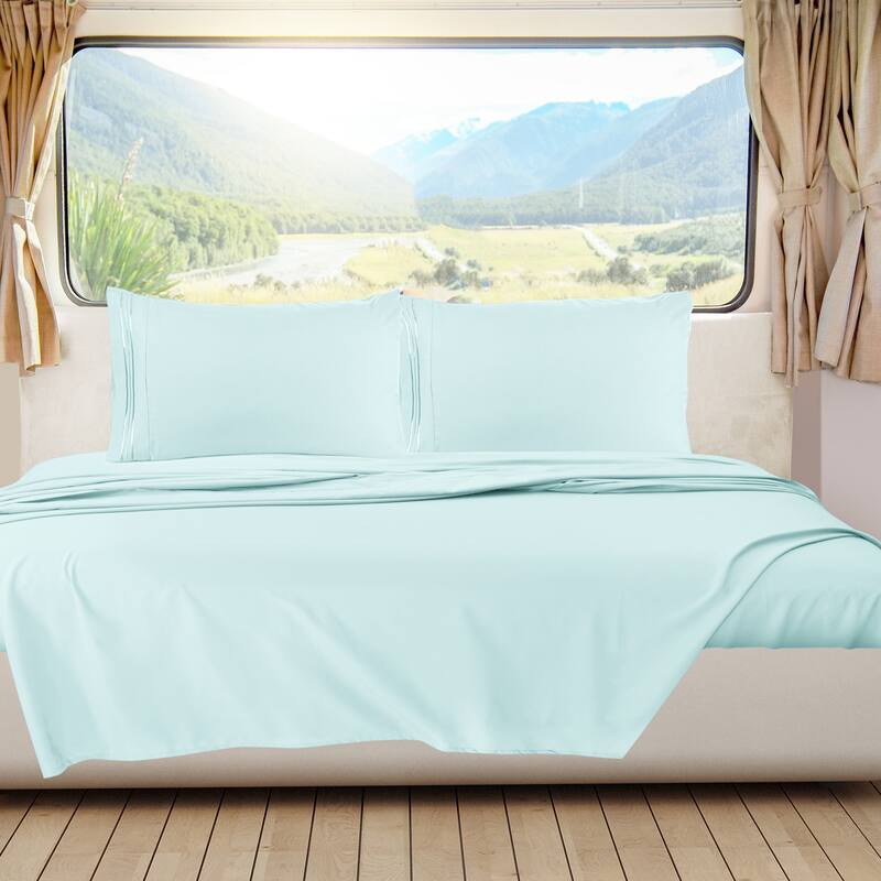 Empyrean Hotel Luxury 6 Piece Sheet Set - Super Soft Bedding Sheets & Pillowcases - Short Queen - Aqua Light Blue