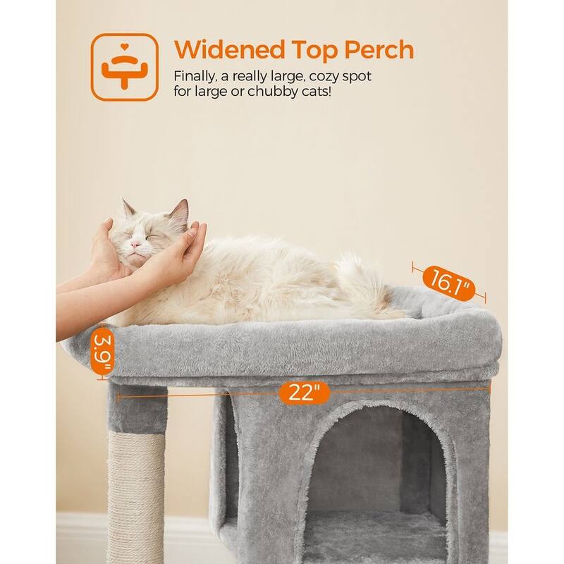 Plush Multi-Level Cat Tower with 2 Spacious Cat Caves and Scratching Posts