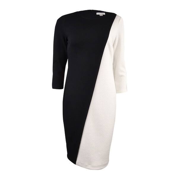 Shop Calvin Klein Women S Diagonal Colorblocked Textured Dress 0p