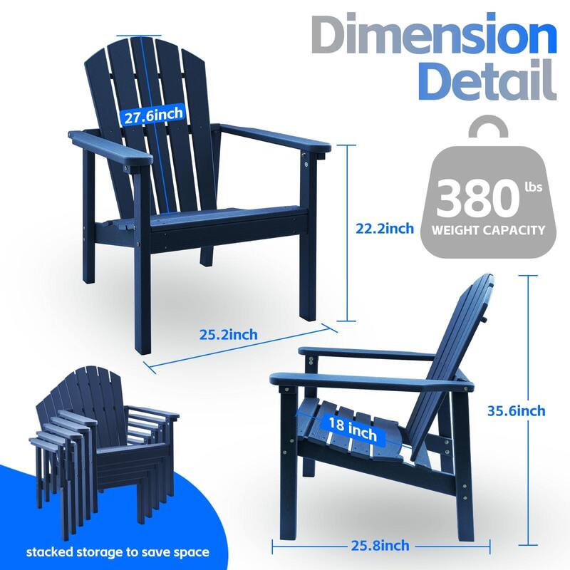 All Weather HDPE Stackable Adirondack Chair,Space-Saving Outdoor Patio Chair