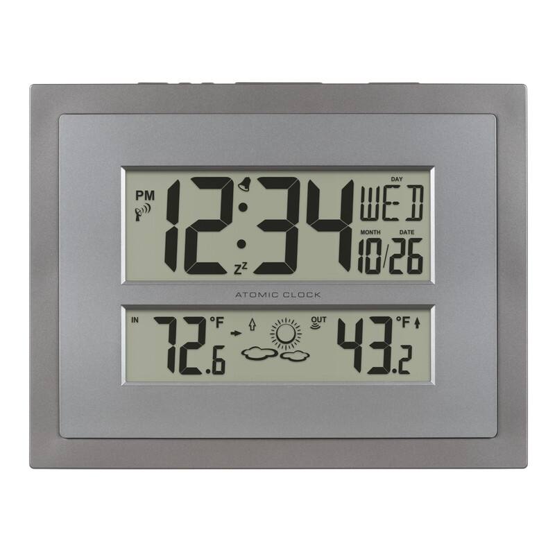 Atomic Digital Clock with Temp & Forecast in Gray/Silver, 512-85937