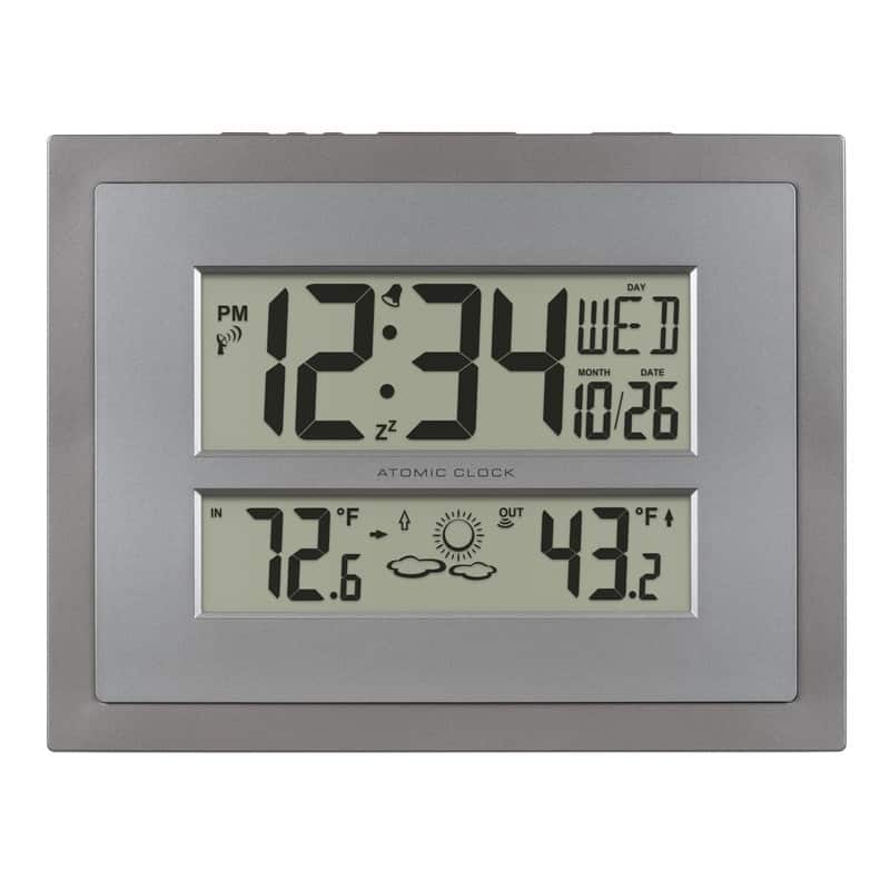 Atomic Digital Clock with Temp & Forecast in Gray/Silver, 512-85937