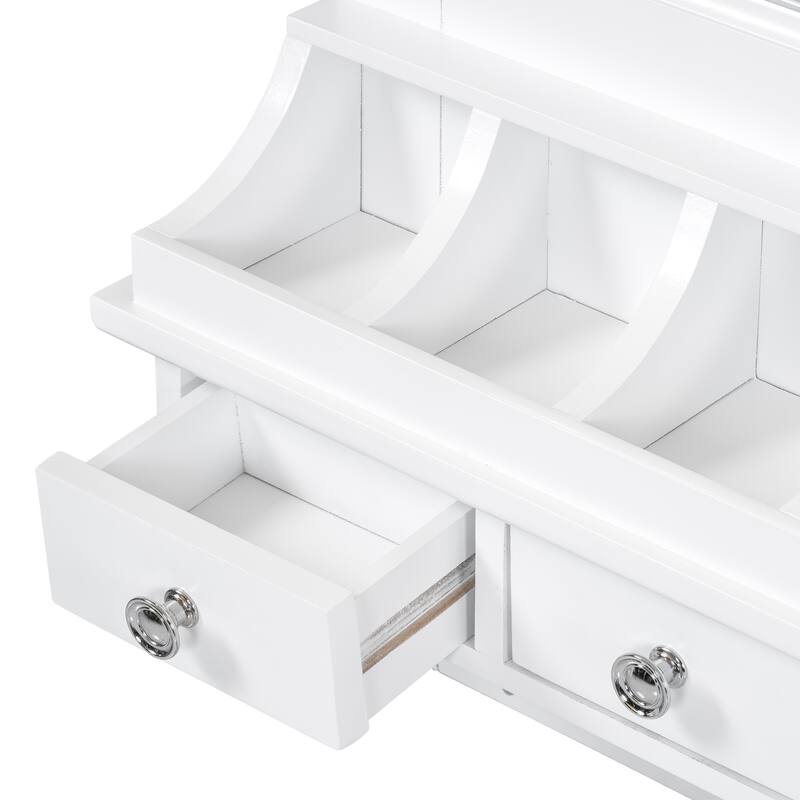 Wall-Mounted Floating Makeup Vanity with Big Mirror, Pockets & Hooks