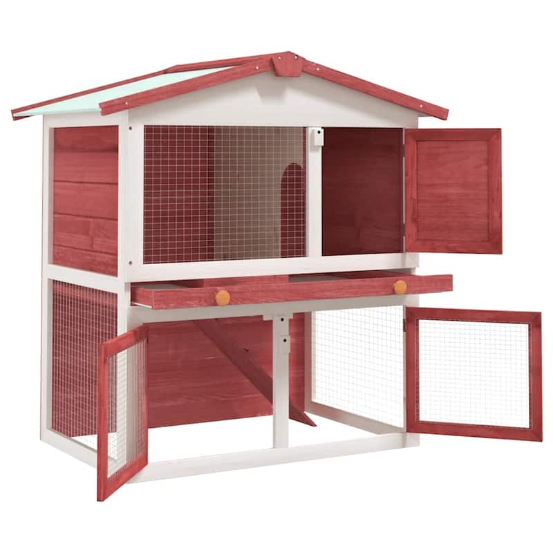 vidaXL Outdoor Rabbit Hutch 3 Doors Red Wood - 37" x 23.6" x 38.6"