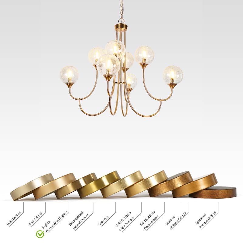Modern Glam 8-Light Gold Chandelier Globe Glass Classic Dimmable Lights for Dining Living Room - Dia. 36.6"xH 30.7"