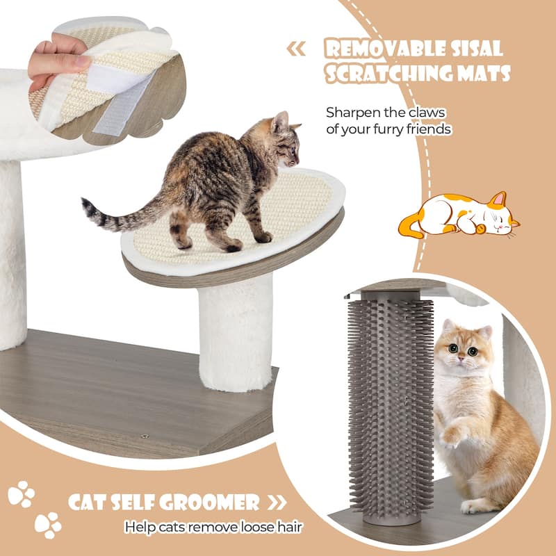 Cat Tree with Litter Box Enclosure for Indoor Cars-Gray