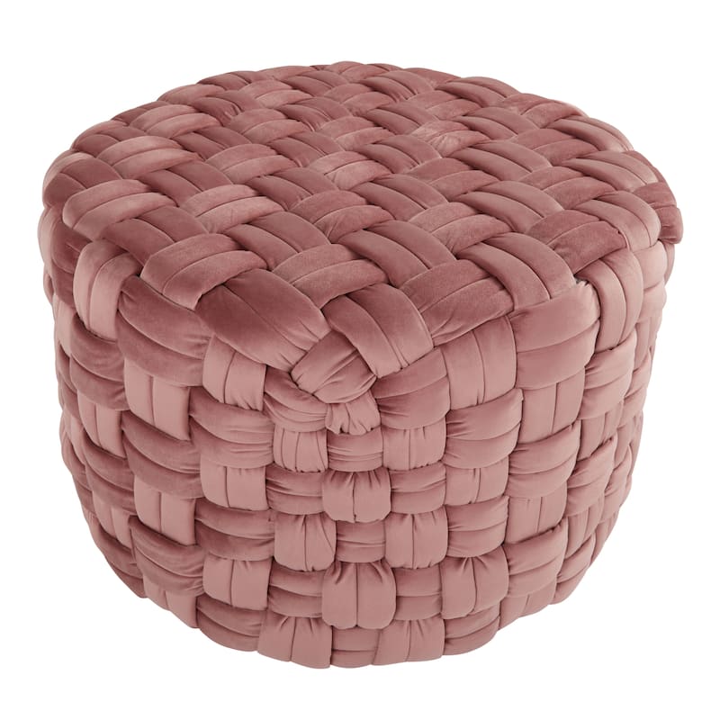 Silver Orchid Camilla Braided Round 24" Ottoman - Blush Pink