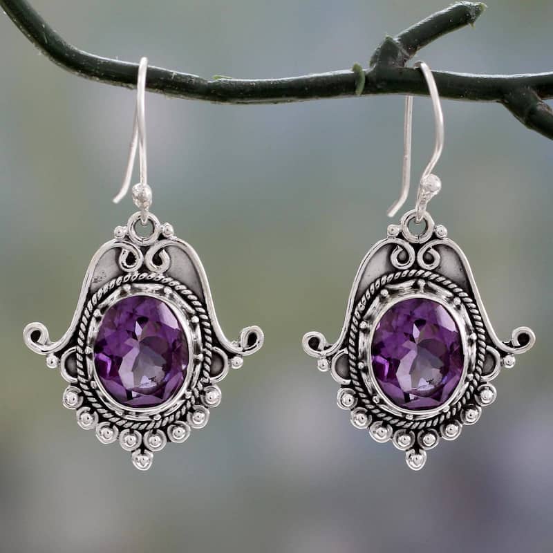 NOVICA Jaipuri Glam, Amethyst dangle earrings - 1.6*0.8