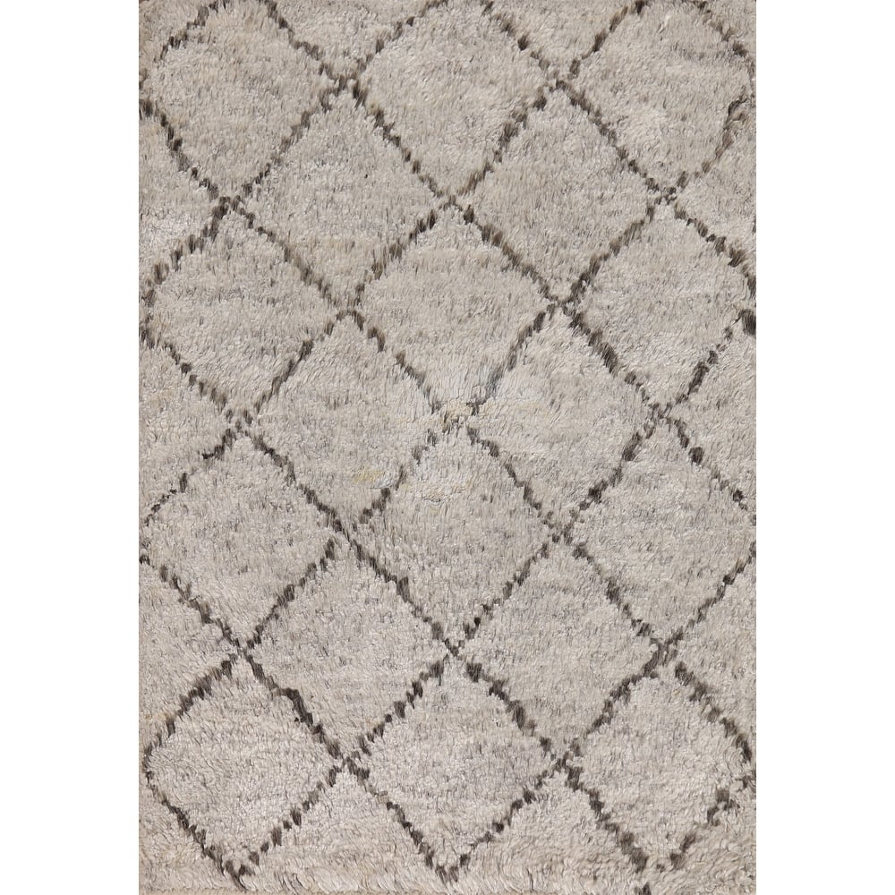 Thick Trellis Moroccan Indian Accent Rug Hand-Knotted Wool Carpet - 2'0"x 3'0"
