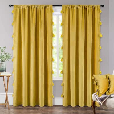 DriftAway Boho Velvet Handmade Tassel Curtain Room Darkening Thermal Insulated Window Curtains