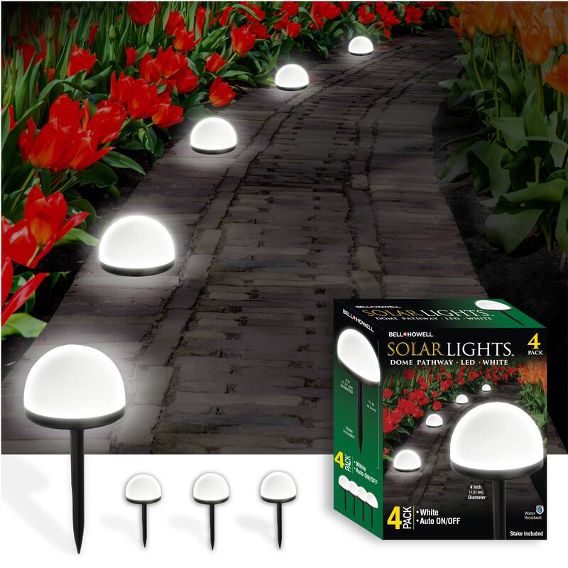 Bell + Howell Solar Powered Dome Lights with Auto On/Off - Pack of 4 - Black