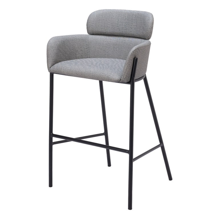30" Slate Gray And Black Fabric And Steel Bar Height Bar Chair