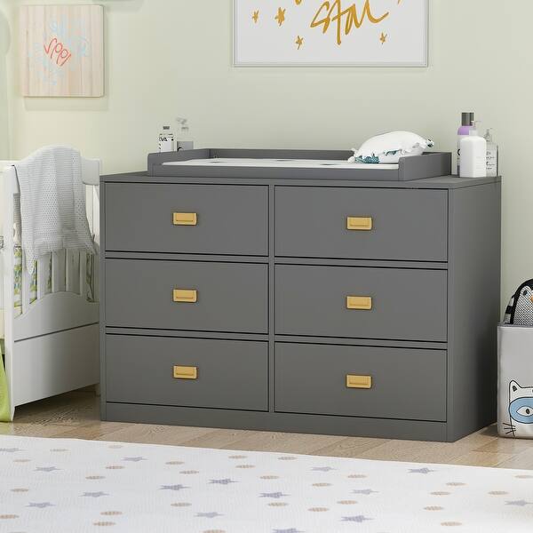 Kerrogee 6Drawer Dresser with Changing Table Grey Bed Bath