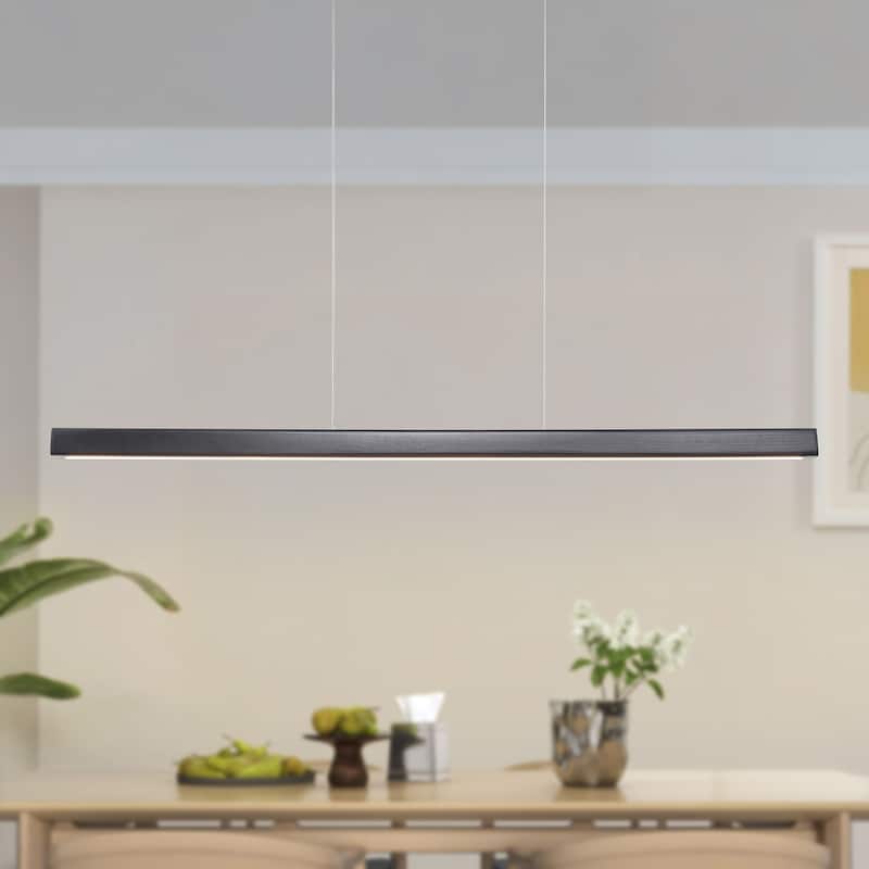 Starsky 1-Light Farmhouse Rustic Wooden Integrated LED Linear Kitchen Island Light 3000K Warm Light Chandelier