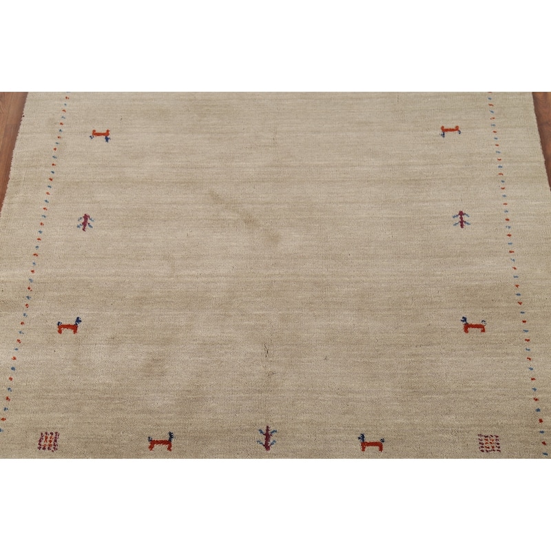 Tribal Gabbeh Oriental Area Rug Hand-Knotted Modern Wool Carpet - 4'7"x 6'5"