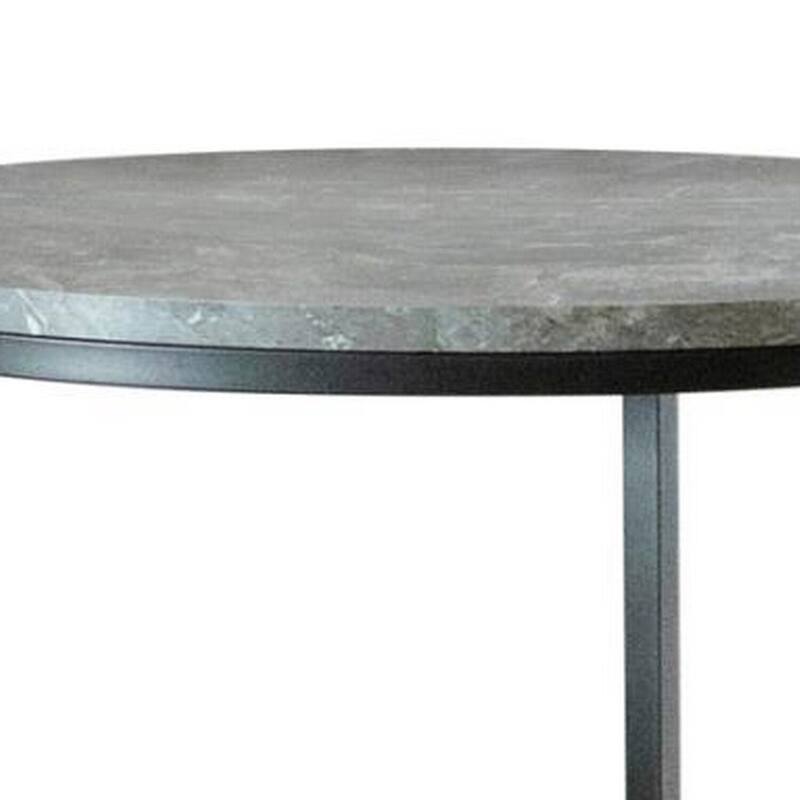 23.12 in. Black Round Faux Marble End Table, Sturdy Build End Side Table for Living Rooms