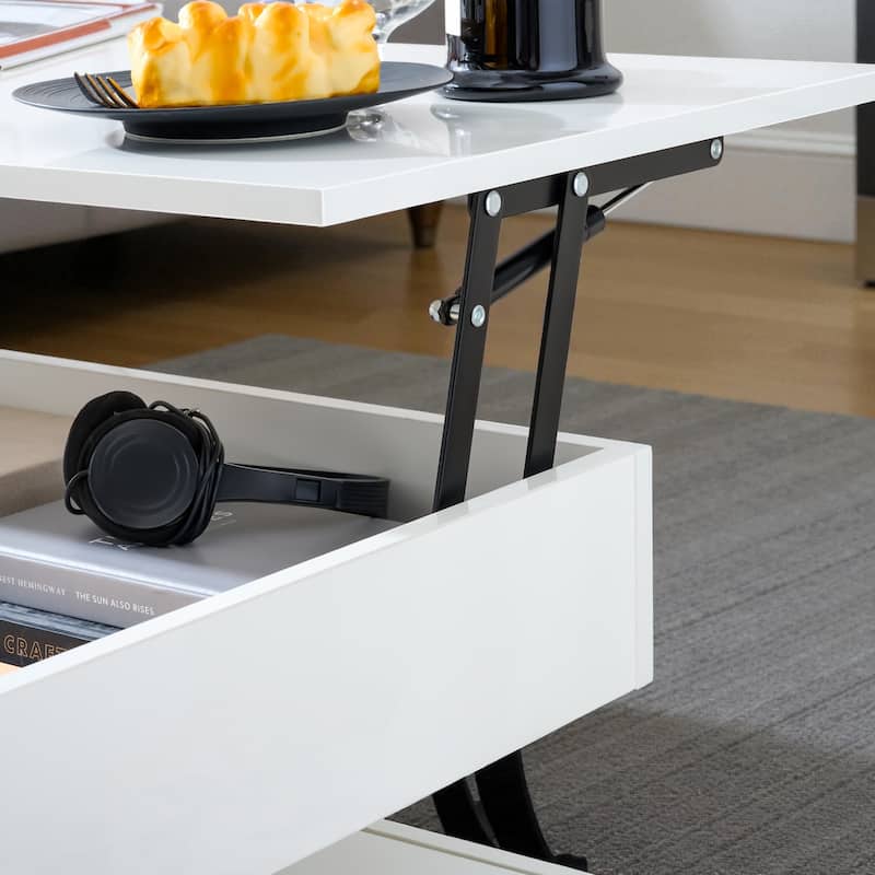 39.3" Modern Lift-Top Coffee Table with LED Lights, Hidden Storage Compartment and 2 Drawers for Living Room or Office