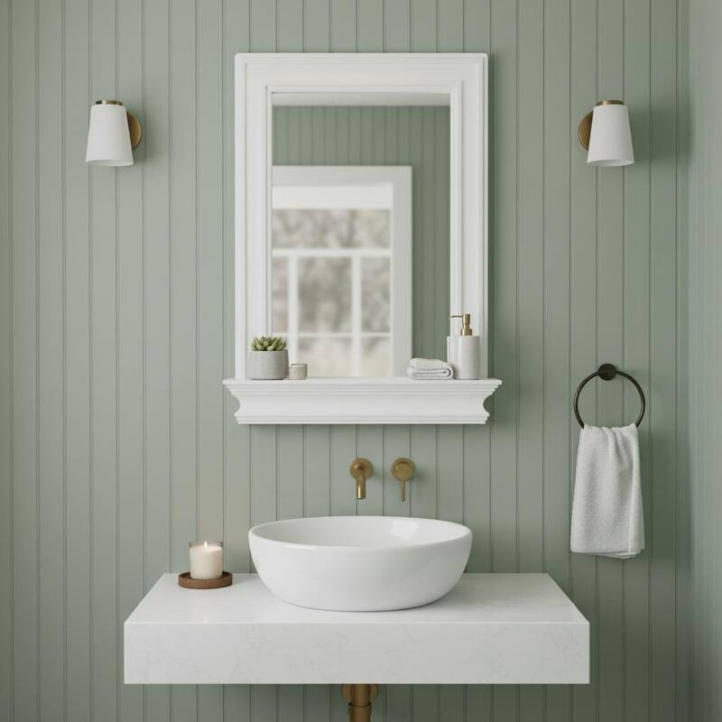 Teamson Home Bathroom Vanity Wall Mirror with Shelf, Shaker Style, Removable, Wood & Glass, 18x24in Storage Decor