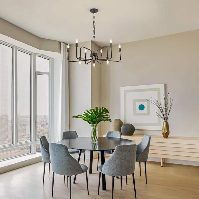 9-Light Black Metal Industrial-Style Chandelier