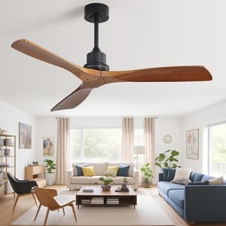 Sofucor 42"/48"/ 52"/60"Noiseless Walnut Wood Ceiling Fan with Remote Control, Integrated Light Optional