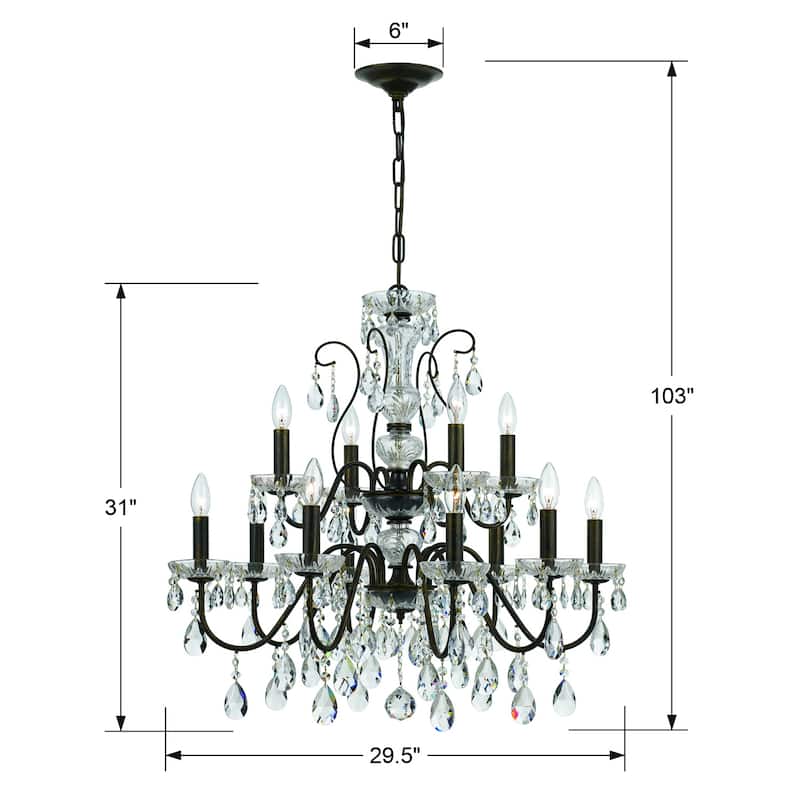 Butler 12 Light Clear Crystal English Bronze Chandelier - 29'' W x 29'' H
