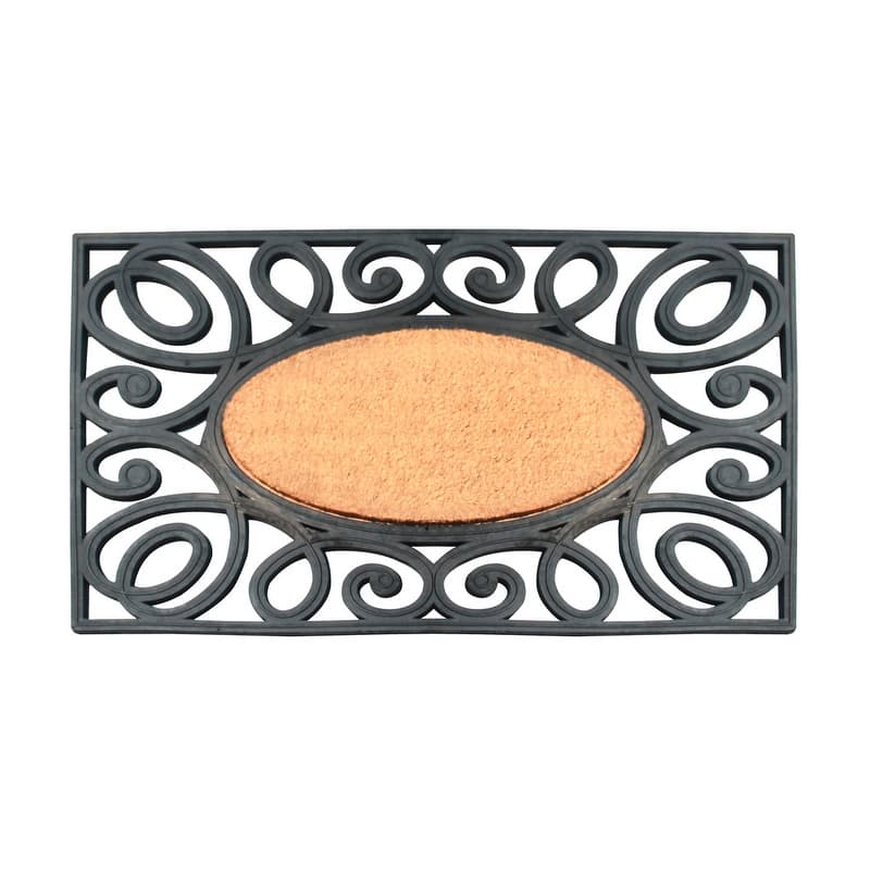 A1HC Rubber and Coir Elegant Circles, Double Door Doormat, Black/Beige - 23"X38"