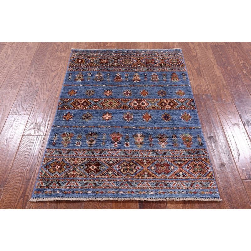 Golden Nile Blue Khorjin Persian Gabbeh Hand Knotted Wool Rug - 2' 10" X 4' 0"