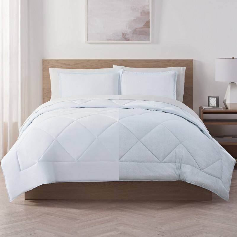 Serta Supersoft Cooling Bed Set, Reversible Bedding Comforter and Solid Sheet Set