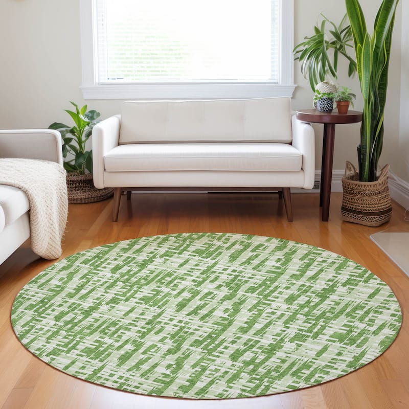 Machine Washable Indoor/ Outdoor Modern Crosshatch Chantille Rug - Green - 8' x 8'