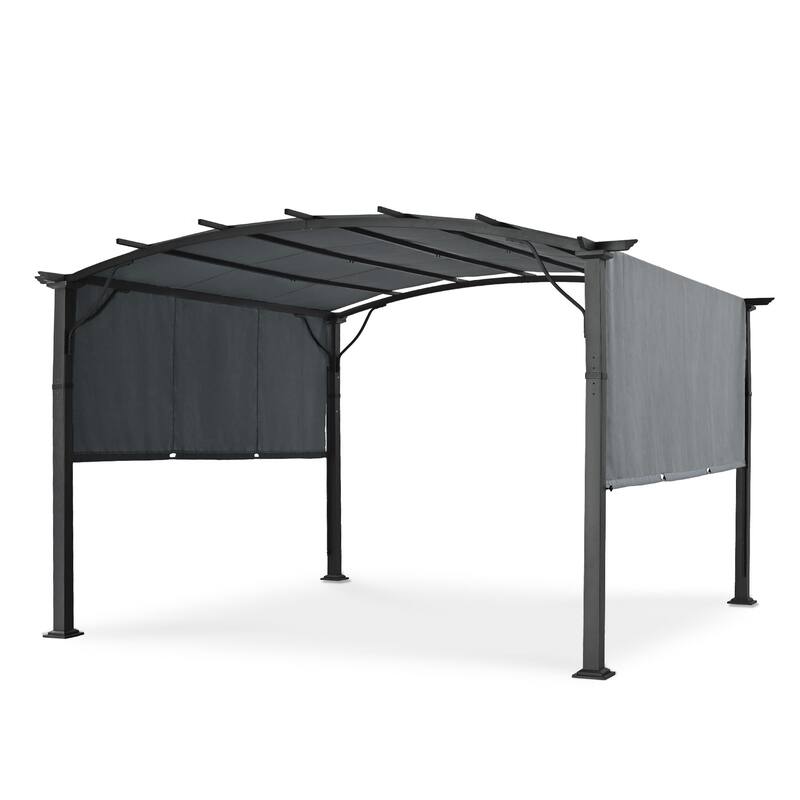 Aluminum Outdoor Pergola with Slightly Arched Canopy and Retractable Shade