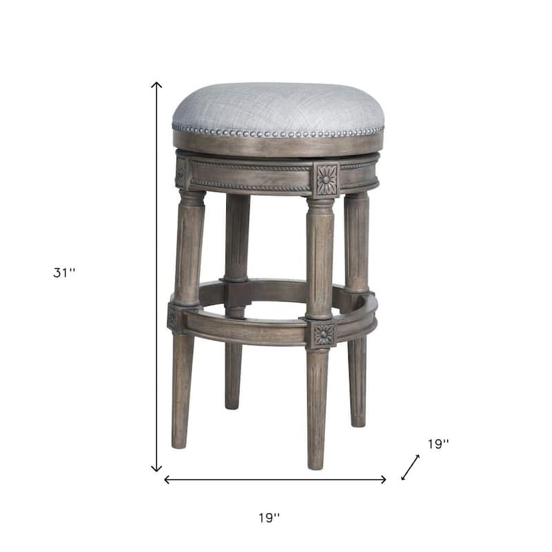 HomeRoots 31" Gray Solid Wood Swivel Backless Bar Height Bar Chair