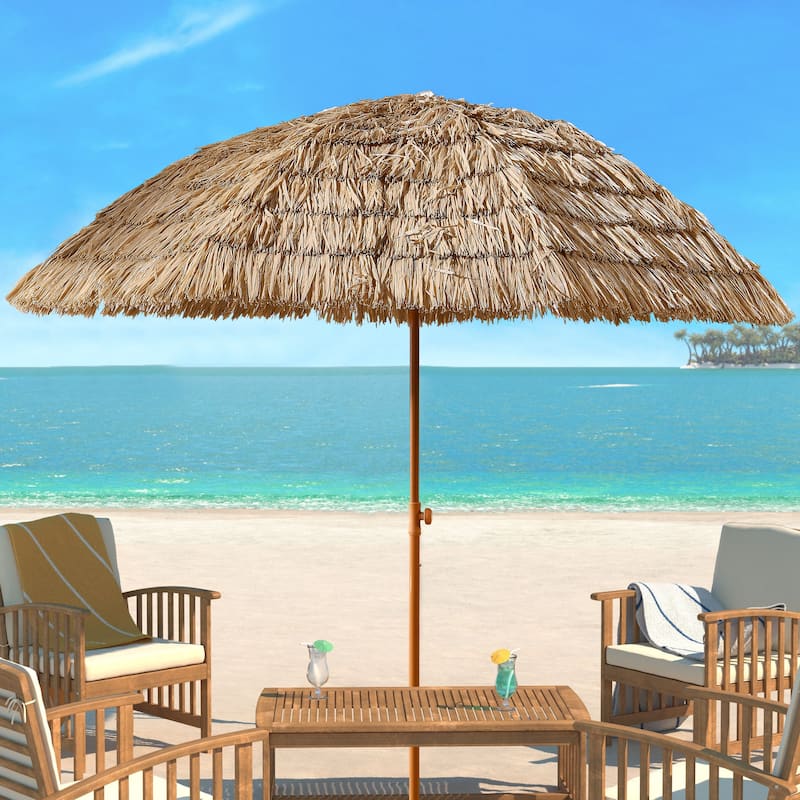 8ft Tiltable Tropical Thatched Patio Umbrella with Rustproof Frame