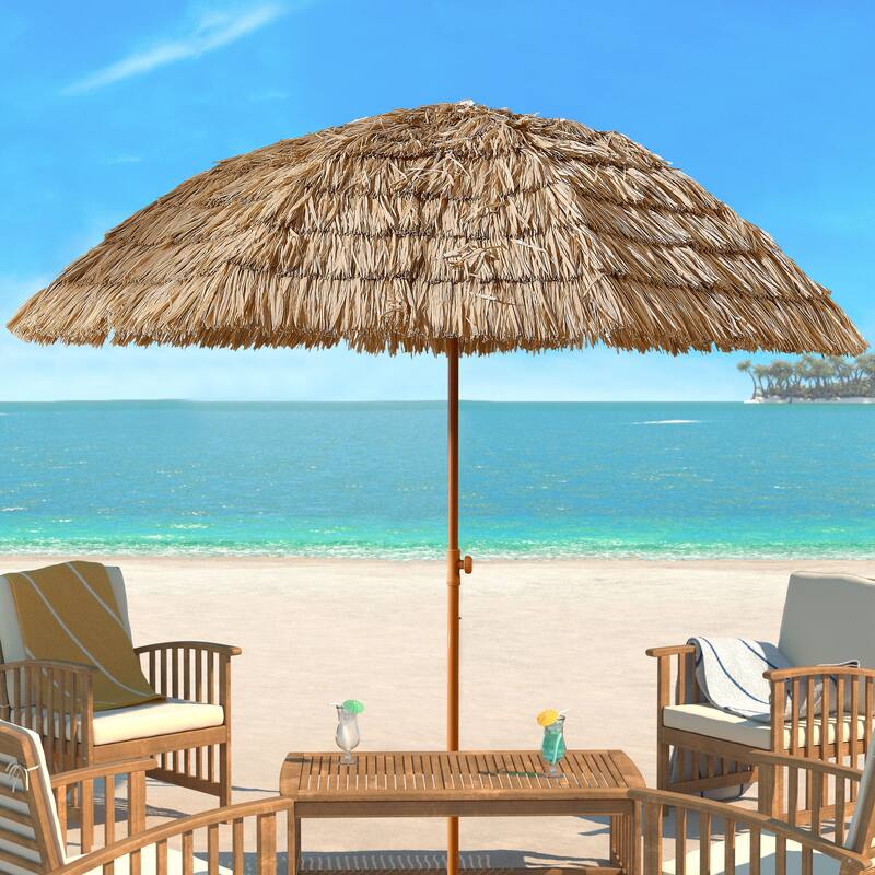 Anmytek Thatched Patio Tiki Umbrella with Tilt, Tropical Straw Canopy Outdoor Beach Pool Shade for Backyard Paradise