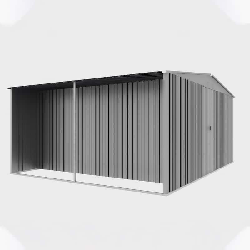 14x12 ft Outdoor Storage Shed, Metal Shed Firewood Shed, Grey