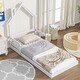 preview thumbnail 20 of 24, Twin Size Pine Wood House-Shaped Headboard Floor Bed with Handrails and Slats