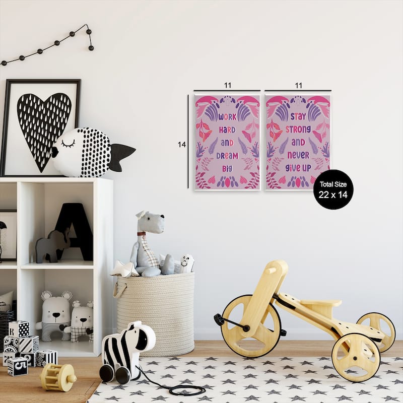 Stupell Purple Motivational Work Hard Wall Plaque Art Design By Julia Fox (Set of 2)