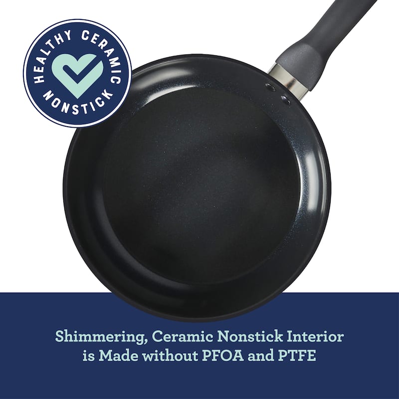 Oster Hawke 14 Piece Aluminum Premium PFA Free Ceramic Nonstick Blue Sapphire Pots and Pans Cookware Set W/ Induction Base