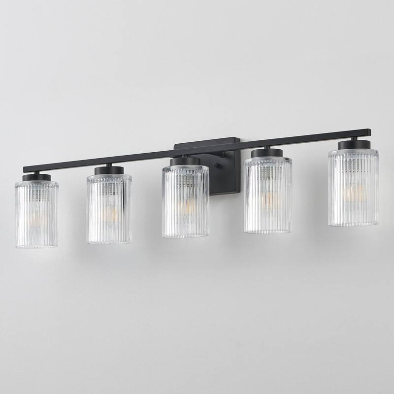 KAWOTI Modern Vanity Light with Cylinder Ribbed Glass Shade
