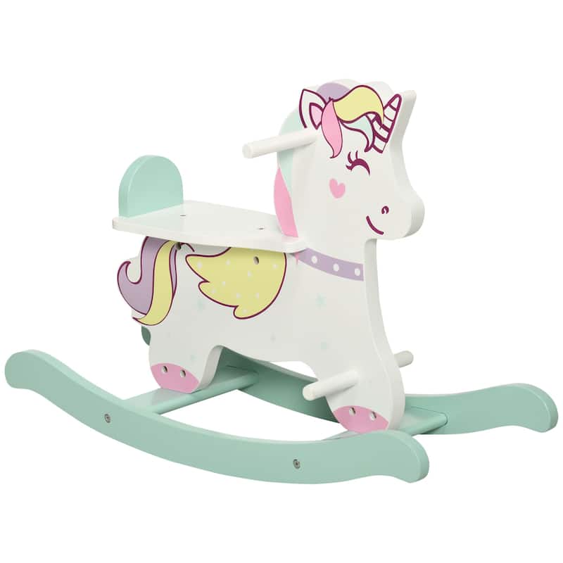 Qaba Wooden Rocking Horse Toddler Rocker Ride On Unicorn for 1-3 Years Old Baby Toy Girl and Boy Gift - White