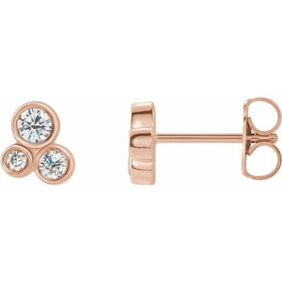 Curata 14k Rose Gold Polished 0.2 Carat Diamond Geometric Cluster Earrings