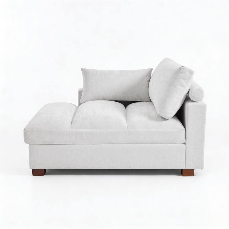 Mid-Century Chenille Adjustable Headrest Chaise Lounge Sofa