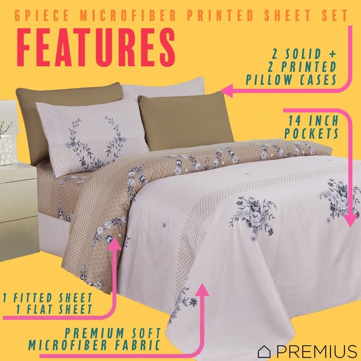 PREMIUS Premium Goldie 4 & 6 Piece Microfiber Printed Wrinkle-Free Sheet Set