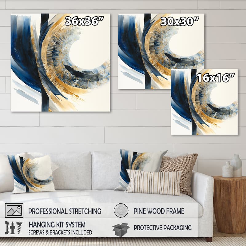 Designart 'Blue And Gold Swirl Abstract IV' Modern Canvas Wall Art